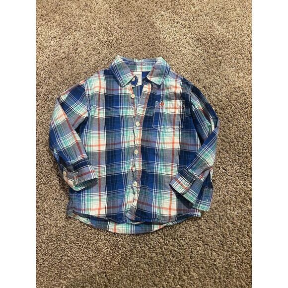 Carters Boys 3T Plaid Button-Up Shirts Lot Long Sleeve Casual Orange - Picture 2 of 7
